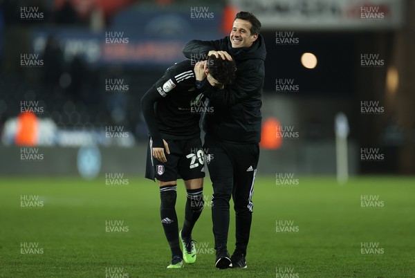080322 - Swansea City v Fulham - SkyBet Championship - Neco Williams of Fulham with Fulham Manager Marco Silva at full time