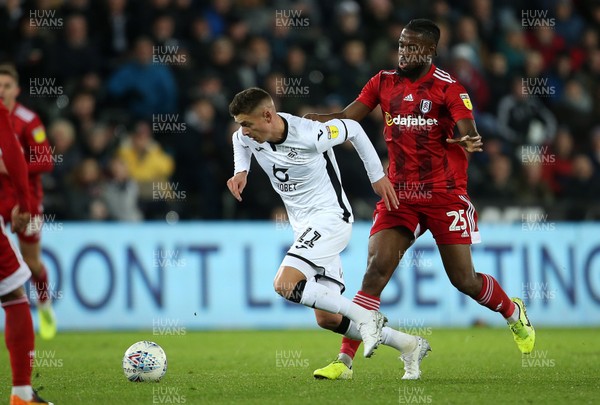 291119 - Swansea City v Fulham - SkyBet Championship - Kristoffer Peterson of Swansea City is challenged by Joshua Onomah of Fulham