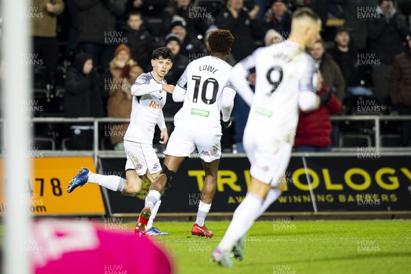021223 - Swansea City v Huddersfield Town - Sky Bet Championship - Charlie Patino of Swansea City celebrates scoring his sides first goal 