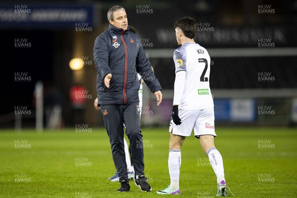 021223 - Swansea City v Huddersfield Town - Sky Bet Championship - Swansea City manager Michael Duff with Josh Key of Swansea City