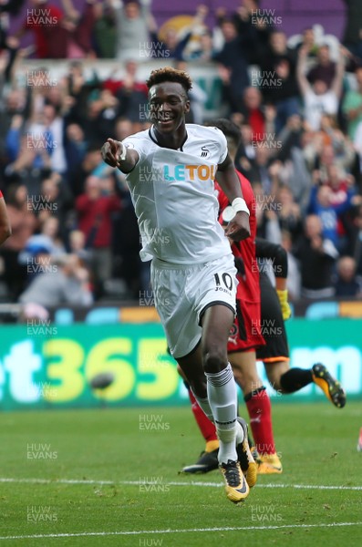 141017 - Swansea City v Huddersfield Town - Premier League - Tammy Abraham of Swansea City celebrates scoring a goal