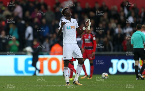 141017 - Swansea City v Huddersfield Town - Premier League - Tammy Abraham of Swansea City celebrates at full time