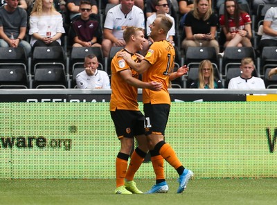 030819 - Swansea City v Hull City, Sky Bet Championship - Daniel Batty of Hull City and Kamil Grosicki of Hull City celebrate after scoring goal early in the match