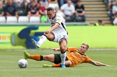 030819 - Swansea City v Hull City, Sky Bet Championship - Connor Roberts of Swansea City is challenged by Daniel Batty of Hull City