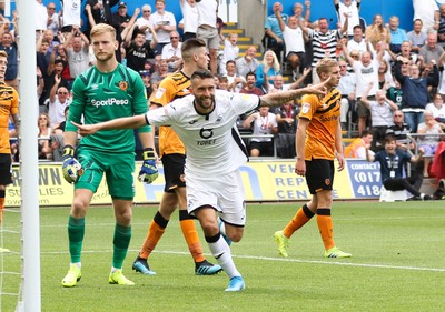 030819 - Swansea City v Hull City, Sky Bet Championship - Borja Baston of Swansea City celebrates after scoring goal