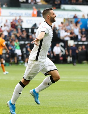 030819 - Swansea City v Hull City, Sky Bet Championship - Borja Baston of Swansea City celebrates after scoring goal