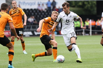 030819 - Swansea City v Hull City, Sky Bet Championship - Bersant Celina of Swansea City takes on Eric Lichaj of Hull City