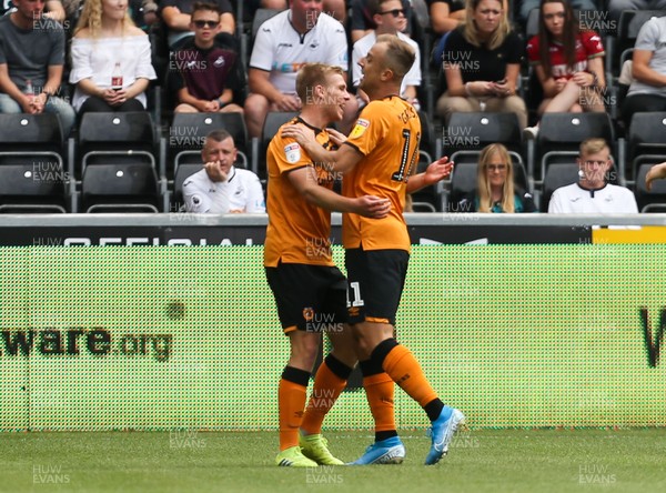 030819 - Swansea City v Hull City, Sky Bet Championship - Daniel Batty of Hull City and Kamil Grosicki of Hull City celebrate after scoring goal early in the match