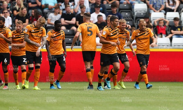 030819 - Swansea City v Hull City, Sky Bet Championship - Hull City celebrate after scoring goal early in the match