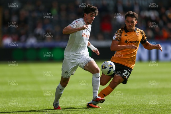 130925 - Swansea City v Hull City - Sky Bet Championship - Josh Key of Swansea City and Kyle Joseph of Hull City battle for the ball