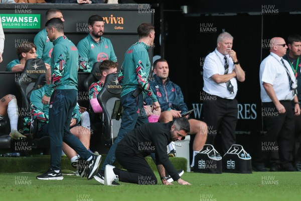 130925 - Swansea City v Hull City - Sky Bet Championship - Swansea City manager Alan Sheehan reacts by falling to the ground as Hull City score an equaliser in the 7th minute of injury time