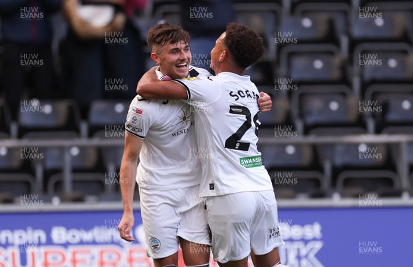 170922 - Swansea City v Hull City, Sky Bet Championship - Luke Cundle of Swansea City celebrates scoring the second goal with Matty Sorinola of Swansea City