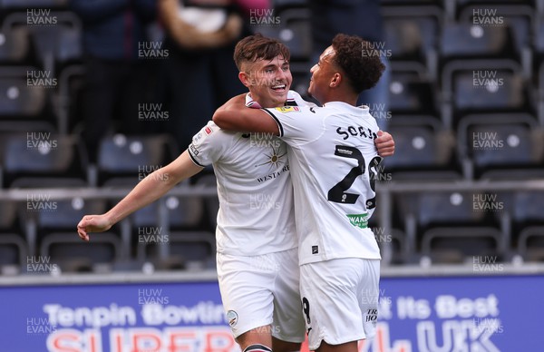 170922 - Swansea City v Hull City, Sky Bet Championship - Luke Cundle of Swansea City celebrates scoring the second goal with Matty Sorinola of Swansea City