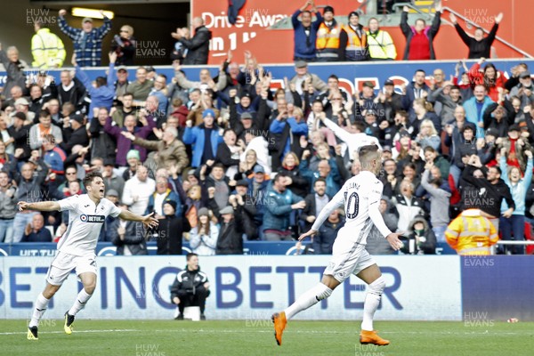 061018 - Swansea City v Ipswich Town, EFL Championship - Bersant Celina of Swansea City (right) celebrates scoring his side's second goal