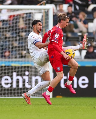 081125 - Swansea City v Ipswich Town, EFL Sky Bet Championship - Ben Cabango of Swansea City and Jack Clarke of Ipswich compete for the ball