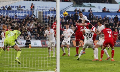 081125 - Swansea City v Ipswich Town, EFL Sky Bet Championship - Ipswich goalkeeper reacts to save fa header from Ben Cabango of Swansea City