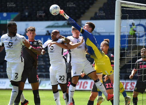 120720 - Swansea City v Leeds United - EFL SkyBet Championship - Illan Meslier of Leeds United punches the ball away