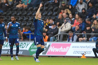 041025 - Swansea City v Leicester City - Sky Bet Championship - Jordan James of Leicester City celebrates after scoring