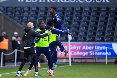 041025 - Swansea City v Leicester City - Sky Bet Championship - Abdul Fatawu of Leicester City celebrates after scoring a goal
