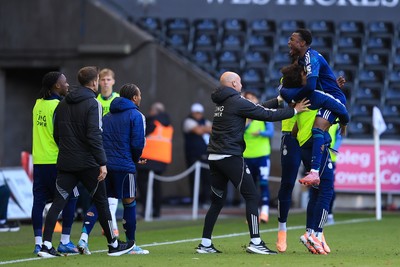 041025 - Swansea City v Leicester City - Sky Bet Championship - Abdul Fatawu of Leicester City celebrates after scoring a goal