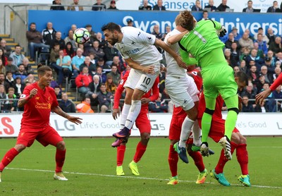 011016 - Swansea City v Liverpool, Premier League - Borja Gonzalez of Swansea City goes close to getting a headed attempt at goal