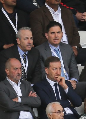 011016 - Swansea City v Liverpool, Premier League - Swansea City's American owners Stephen Kaplan, back left, and Jason Levien, on his left, watch the match sat behind Chairman Huw Jenkins