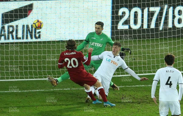 220118 - Swansea City v Liverpool - Premier League - Adam Lallana of Liverpool can't get the ball over the line in the final seconds