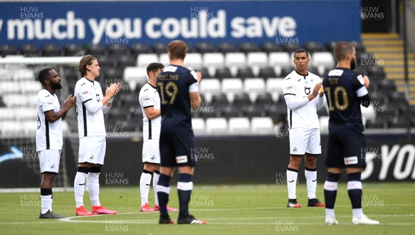 270620 - Swansea City v Luton - SkyBet Championship - Swansea City players during a moments applause before kick off