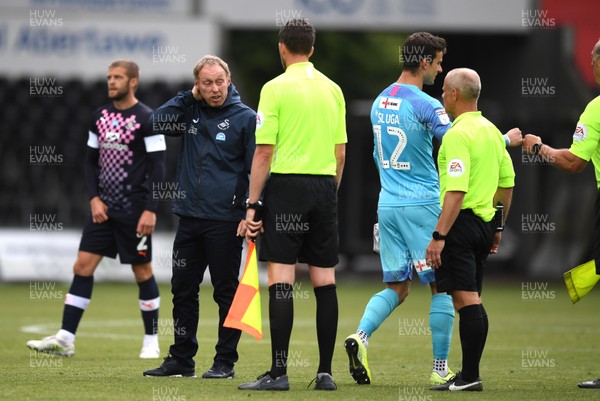 270620 - Swansea City v Luton - SkyBet Championship - Swansea manager Steve Cooper talks to the officials at the end of the game