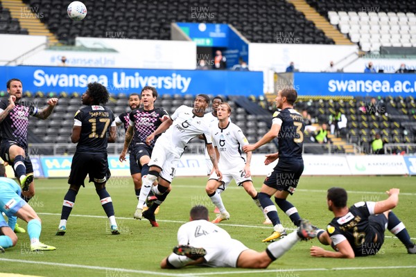 270620 - Swansea City v Luton - SkyBet Championship - Rhian Brewster of Swansea City heads a shot at goal