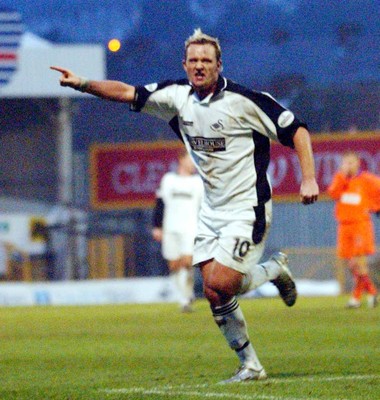 3-02-04 Swansea City v Macclesfield Town Swansea's Lee Trundle celebrates second goal  