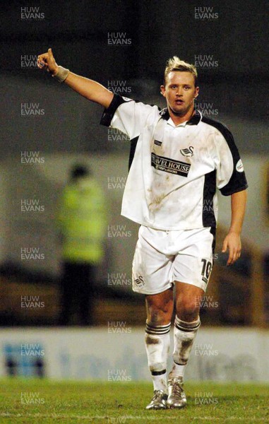 3-02-04 Swansea City v Macclesfield Town Thumbs up Swansea's Lee Trundle celebrates as  the Swans go through to the 4th round of the FA Cup  