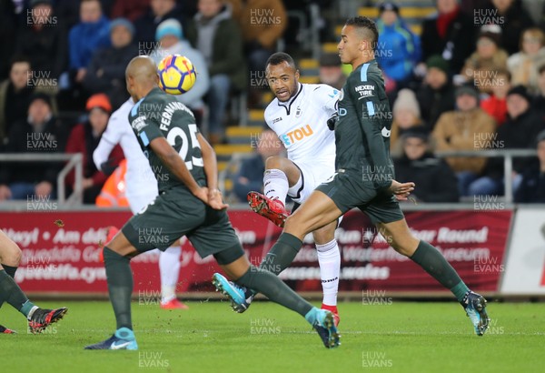 131217 - Swansea City v Manchester City, Premier League - Jordan Ayew of Swansea City crosses the ball