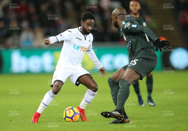 131217 - Swansea City v Manchester City, Premier League - Nathan Dyer of Swansea City takes on Eliaquim Mangala of Manchester City