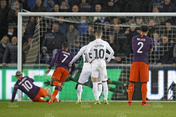 160319 - Swansea City v Manchester City, FA Cup Sixth Round - Sergio Aguero of Manchester City scores his side's second goal from the penalty spot 