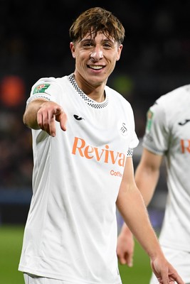 291025 - Swansea City v Manchester City - Carabao Cup Round 4 - Goncalo Franco of Swansea City celebrates scoring a goal