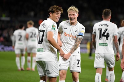 291025 - Swansea City v Manchester City - Carabao Cup Round 4 - Goncalo Franco of Swansea City celebrates scoring a goal with team mates