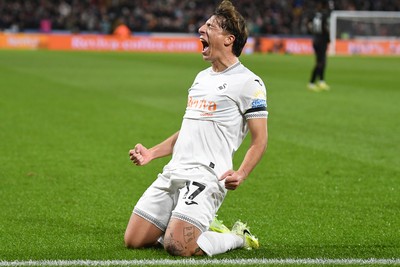 291025 - Swansea City v Manchester City - Carabao Cup Round 4 - Goncalo Franco of Swansea City celebrates scoring a goal with team mates