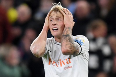 291025 - Swansea City v Manchester City - Carabao Cup Round 4 - Melker Widell of Swansea City goes close