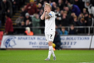 291025 - Swansea City v Manchester City - Carabao Cup Round 4 - Melker Widell of Swansea City goes close