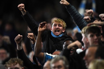 291025 - Swansea City v Manchester City - Carabao Cup Round 4 - Manchester City fans after Jeremy Doku scores the equalising goal
