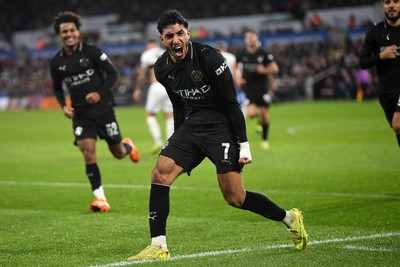291025 - Swansea City v Manchester City - Carabao Cup Round 4 - Omar Marmoush of Manchester City celebrates scoring a goal