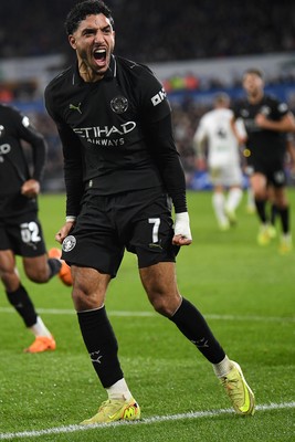 291025 - Swansea City v Manchester City - Carabao Cup Round 4 - Omar Marmoush of Manchester City celebrates scoring a goal