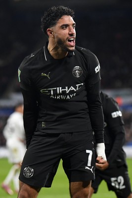 291025 - Swansea City v Manchester City - Carabao Cup Round 4 - Omar Marmoush of Manchester City celebrates scoring a goal