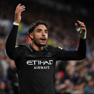 291025 - Swansea City v Manchester City - Carabao Cup Round 4 - Omar Marmoush of Manchester City celebrates scoring a goal