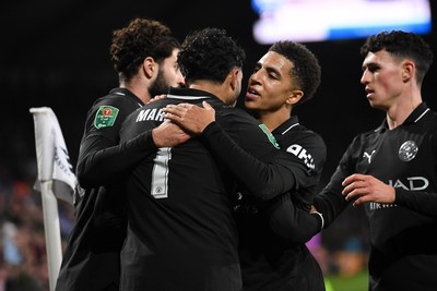 291025 - Swansea City v Manchester City - Carabao Cup Round 4 - Omar Marmoush of Manchester City celebrates scoring a goal with team mates