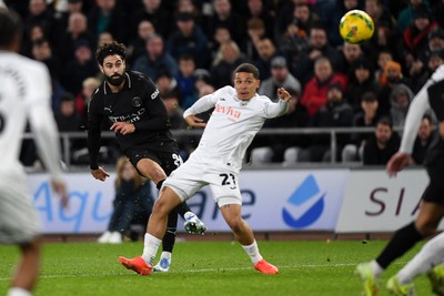 291025 - Swansea City v Manchester City - Carabao Cup Round 4 - Josko Gvardiol of Manchester City has a shot at goal