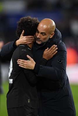 291025 - Swansea City v Manchester City - Carabao Cup Round 4 - Pep Guardiola, Manchester City Manager with Oscar Bobb of Manchester City at full time