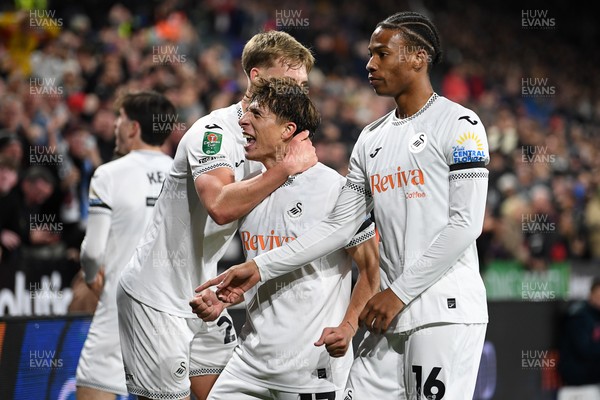 291025 - Swansea City v Manchester City - Carabao Cup Round 4 - Goncalo Franco of Swansea City celebrates scoring a goal with team mates