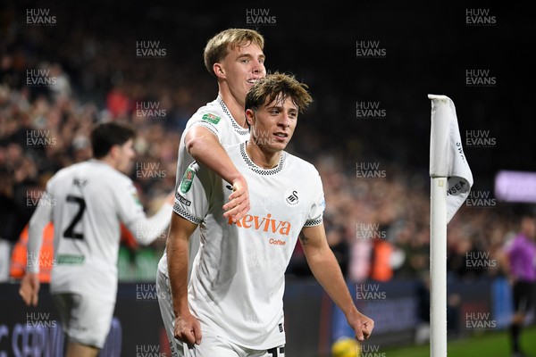 291025 - Swansea City v Manchester City - Carabao Cup Round 4 - Goncalo Franco of Swansea City celebrates scoring a goal with team mates